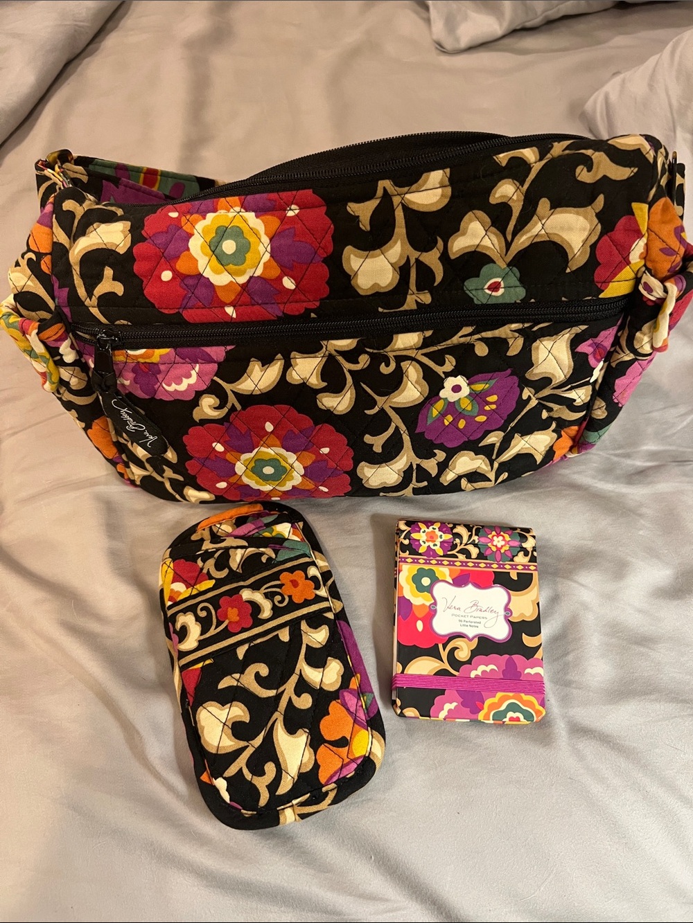 Vera Bradley Black Quilted Crossbody with Colorful Floral Motif